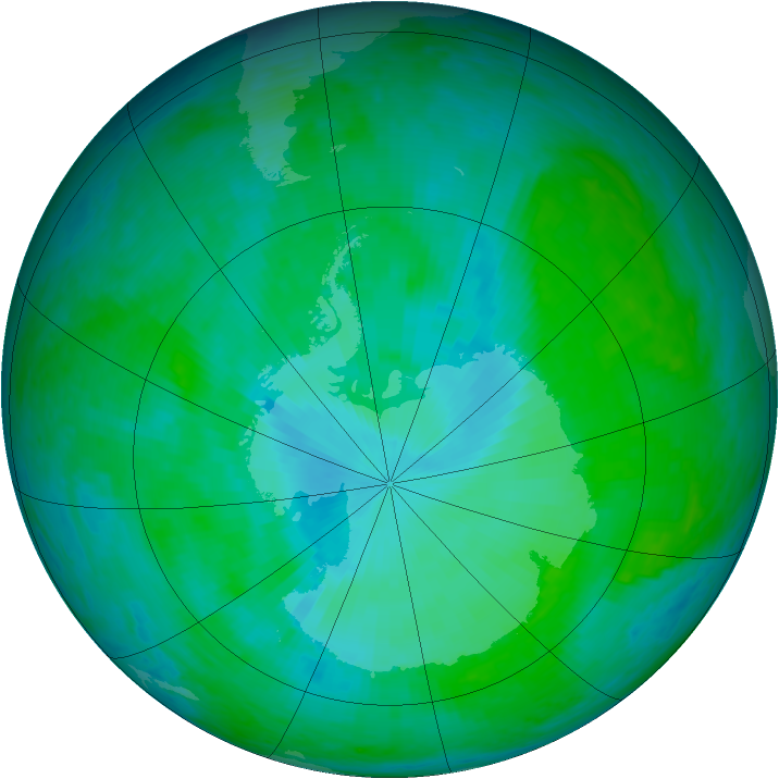 Antarctic ozone map for 03 January 2002